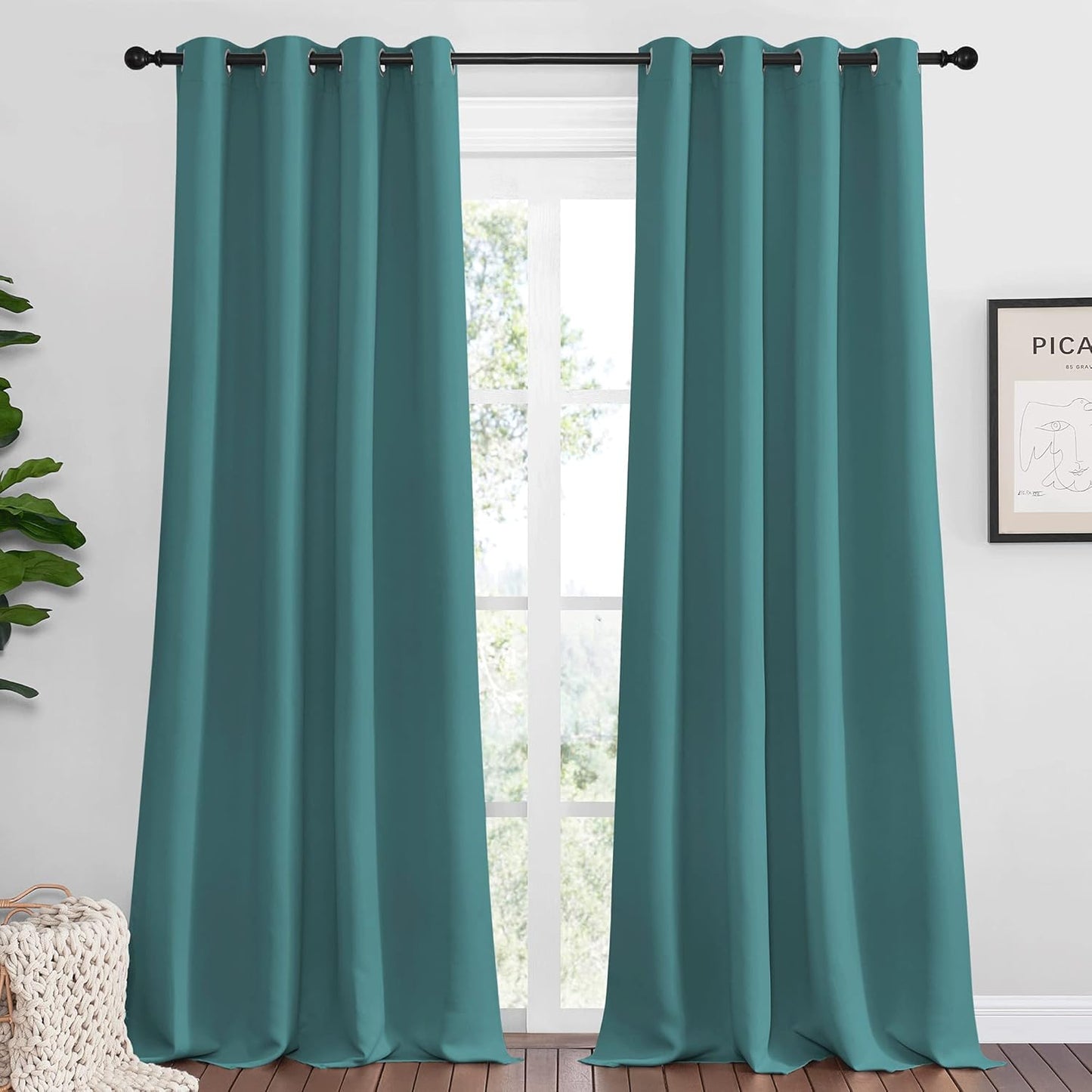 NICETOWN Sea Teal Blackout Curtains for Large Windows 120 in