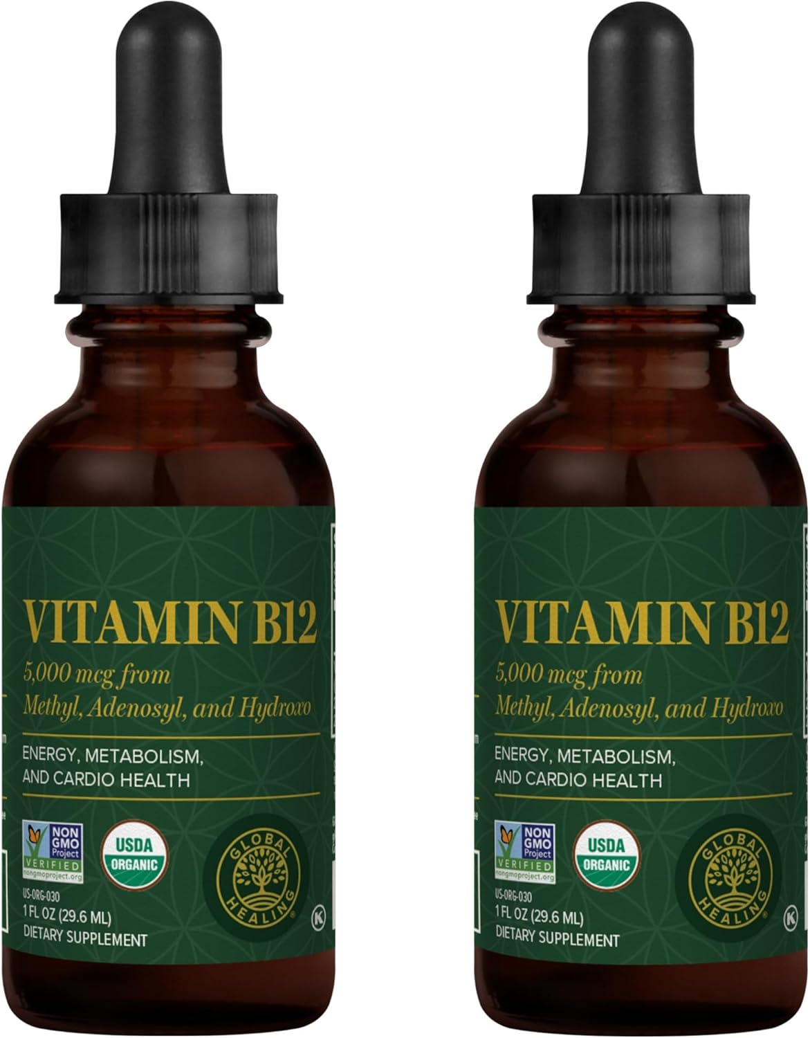 Vitamin B12 5000 mcg Organic Sublingual Liquid Drops 2-Pack