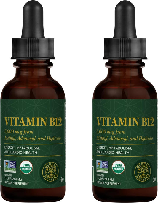 Vitamin B12 5000 mcg Organic Sublingual Liquid Drops 2-Pack