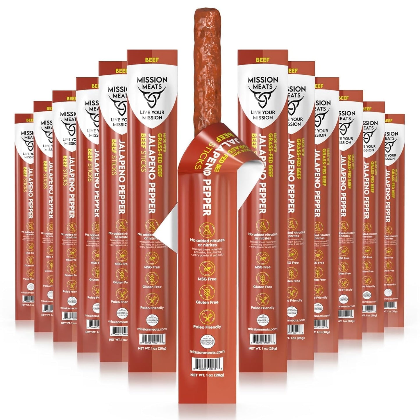 Mission Meats Beef Sticks: Healthy Jalapeno Snack Pack of 24