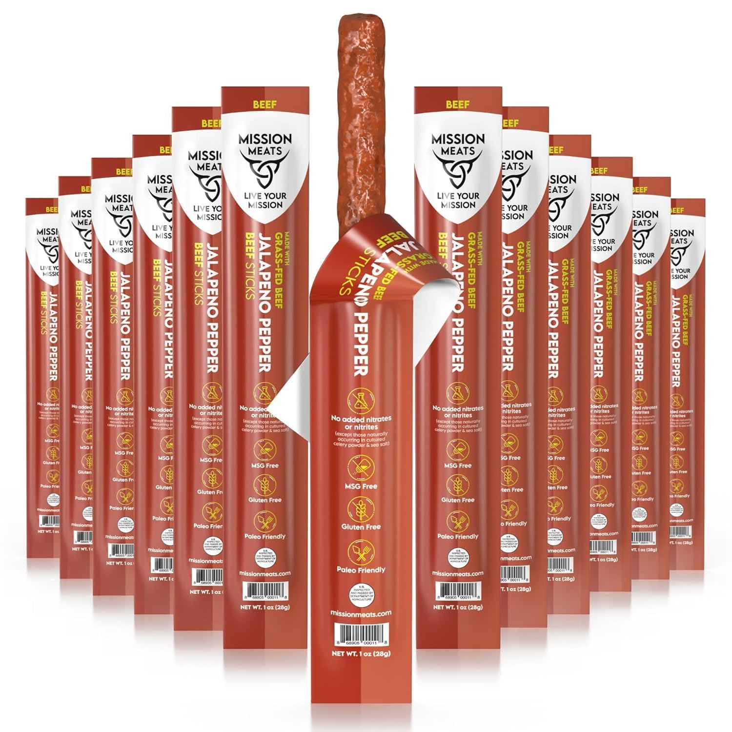 Mission Meats Beef Sticks: Healthy Jalapeno Snack Pack of 24