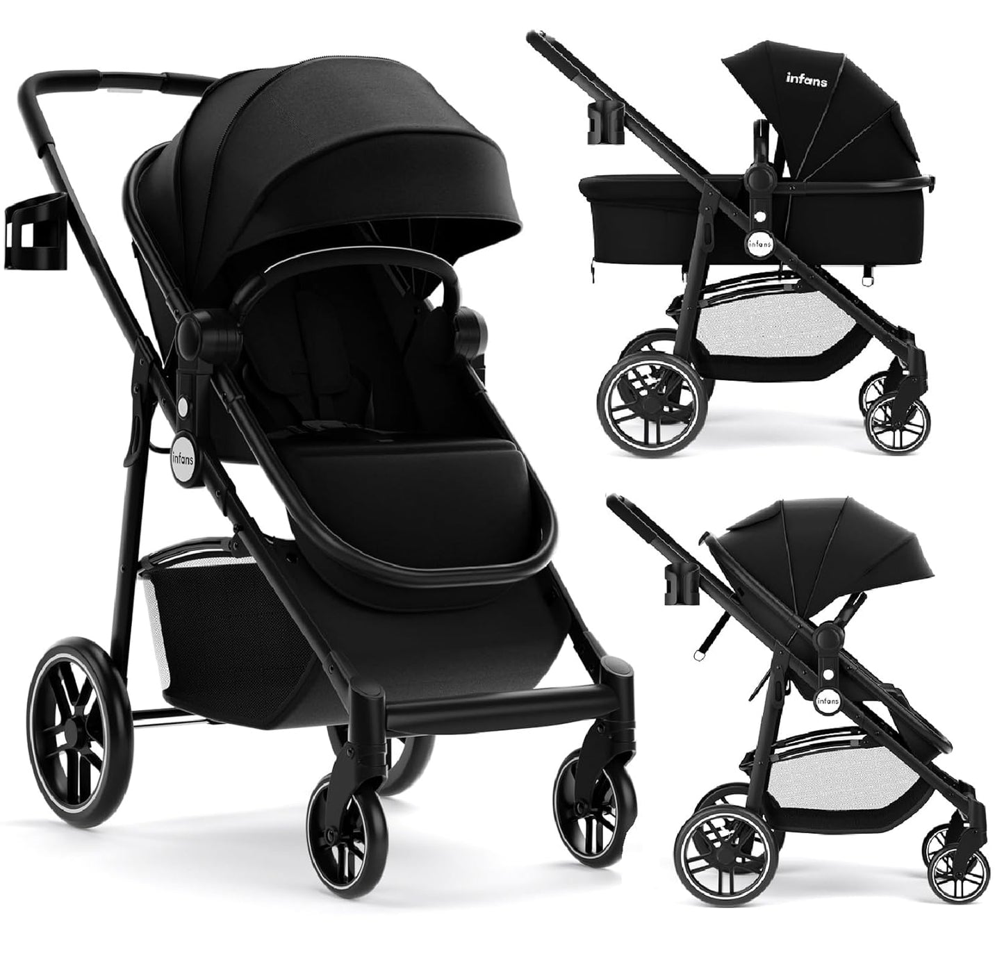 2 in 1 Baby Stroller with Reversible Bassinet for Comfort