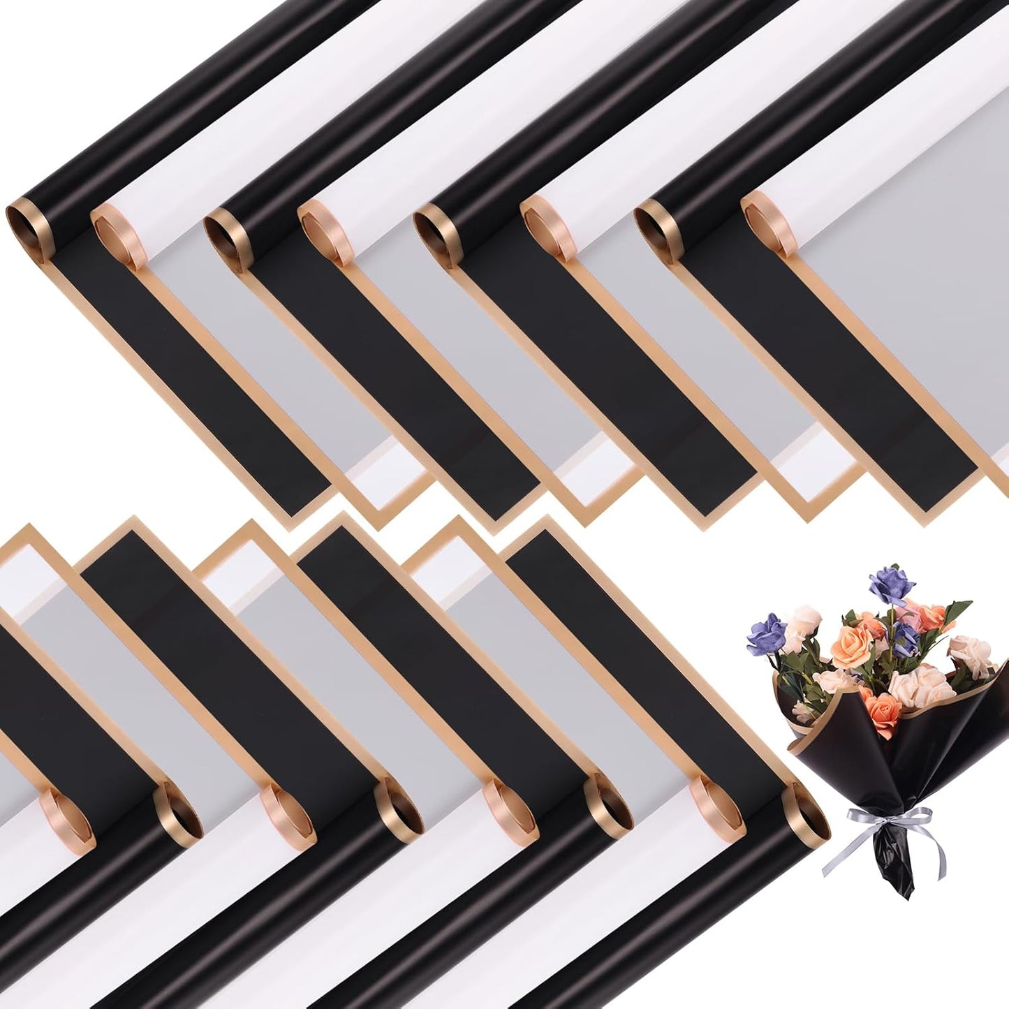 420 Sheets Flower Wrapping Paper with Gold Edges for Bouquets