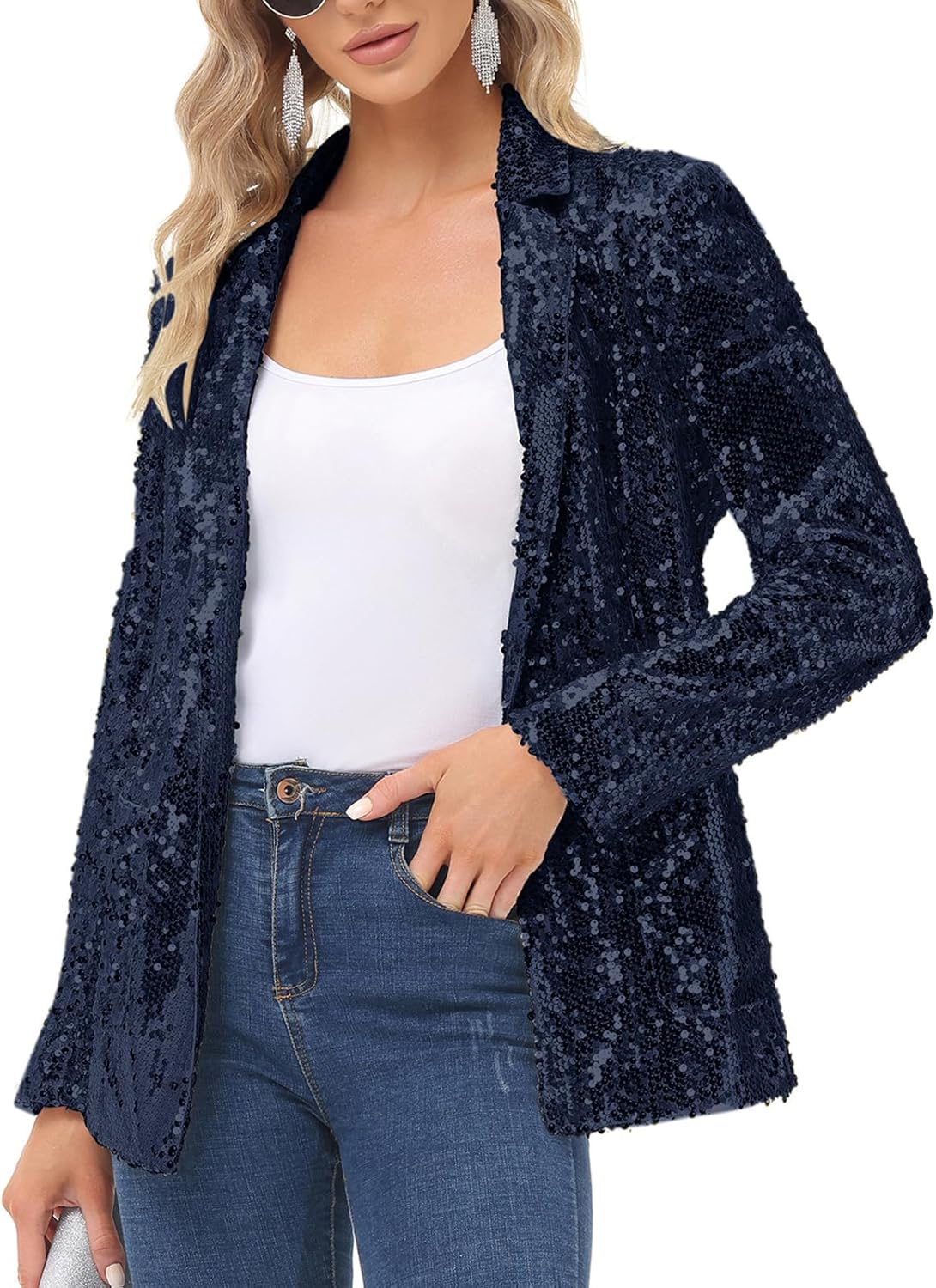 KANCY KOLE Women's Sequin Blazer Jacket for Glamorous Style