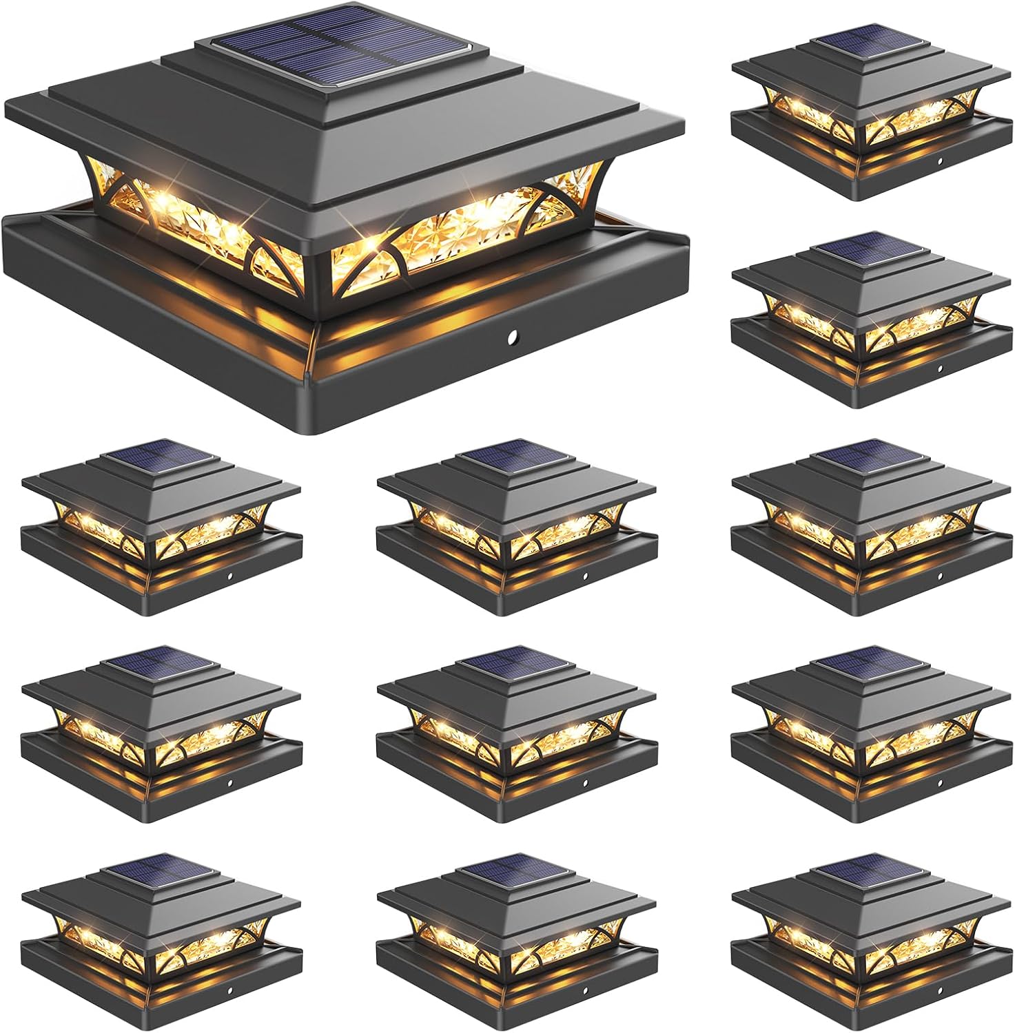 Solar Powered Post Cap Lights for Deck and Fence - 12 Pack