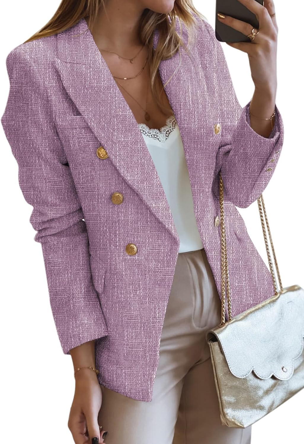 Happy Sailed Womens Tweed Blazers for Casual Work Style