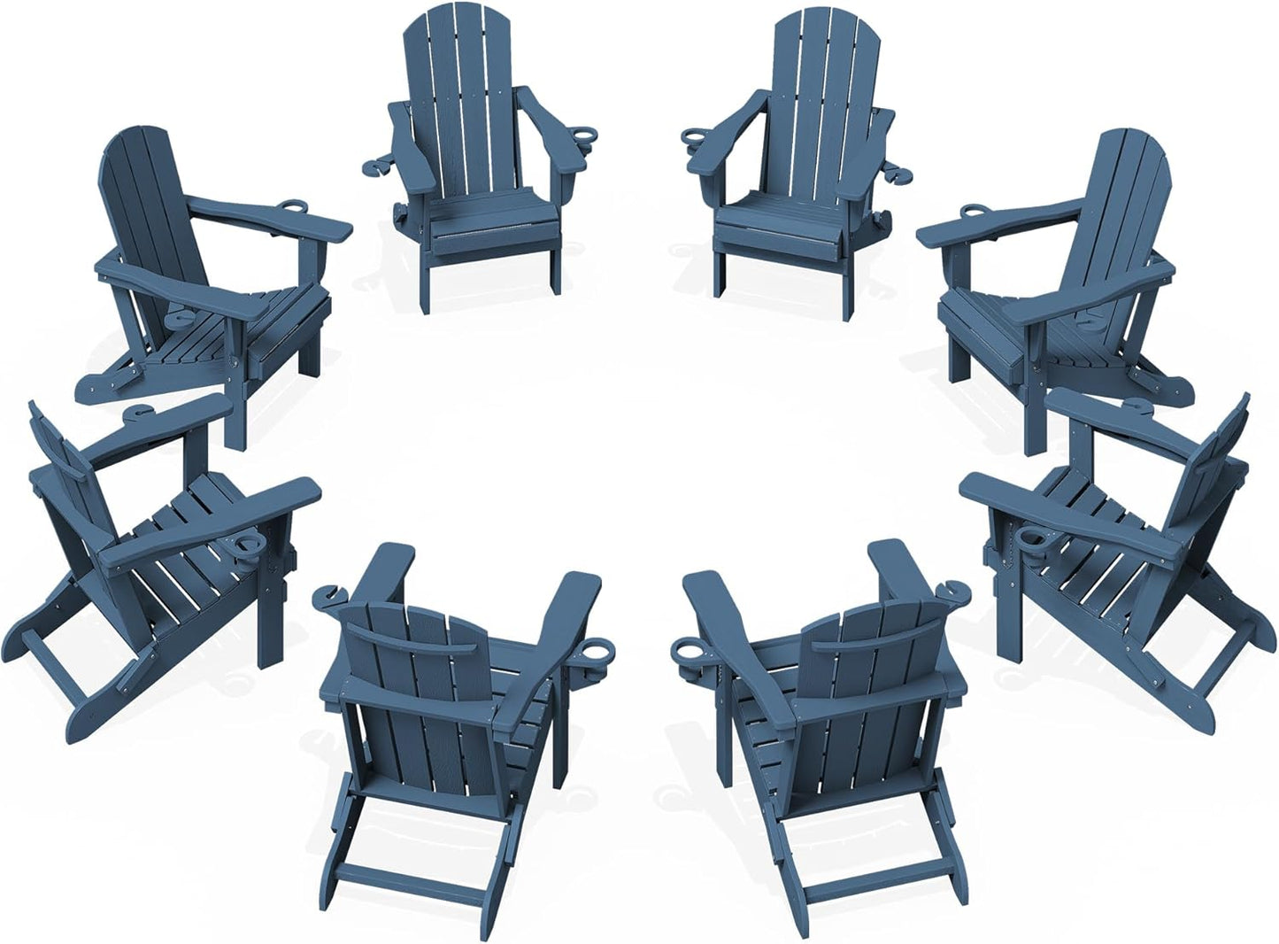 Folding Adirondack Chair Set of 8 with Dual Cup Holders
