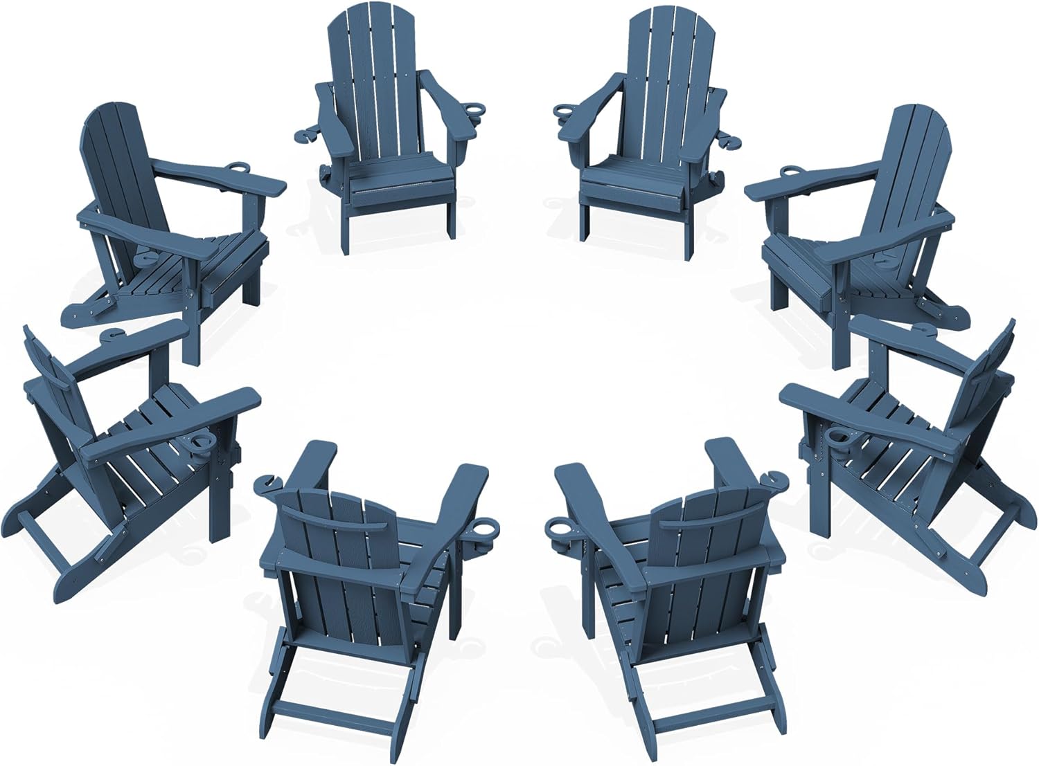 Folding Adirondack Chair Set of 8 with Dual Cup Holders