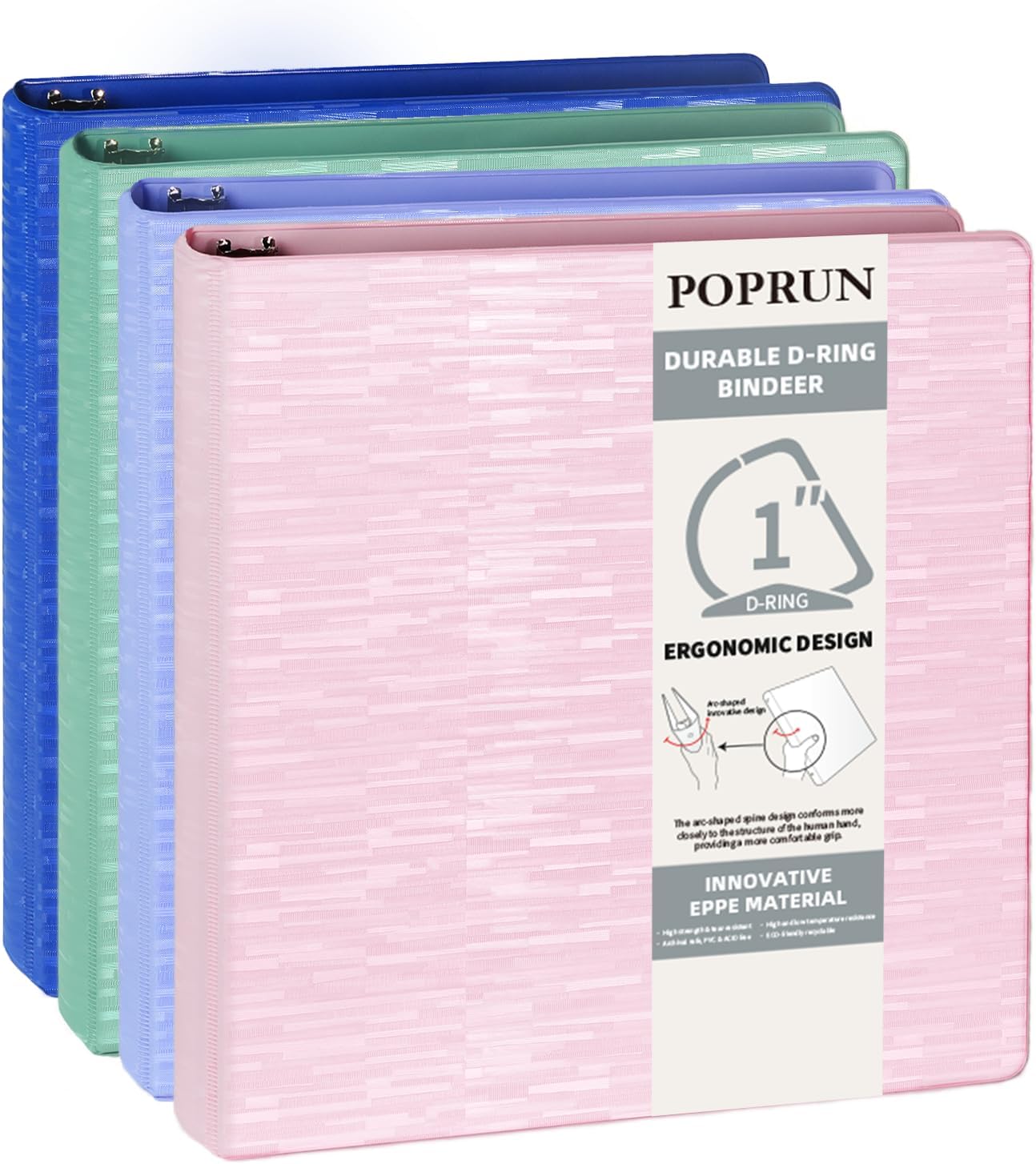 POPRUN 3 D Ring Binder 1 Inch, Eco-Friendly & Durable Organizer
