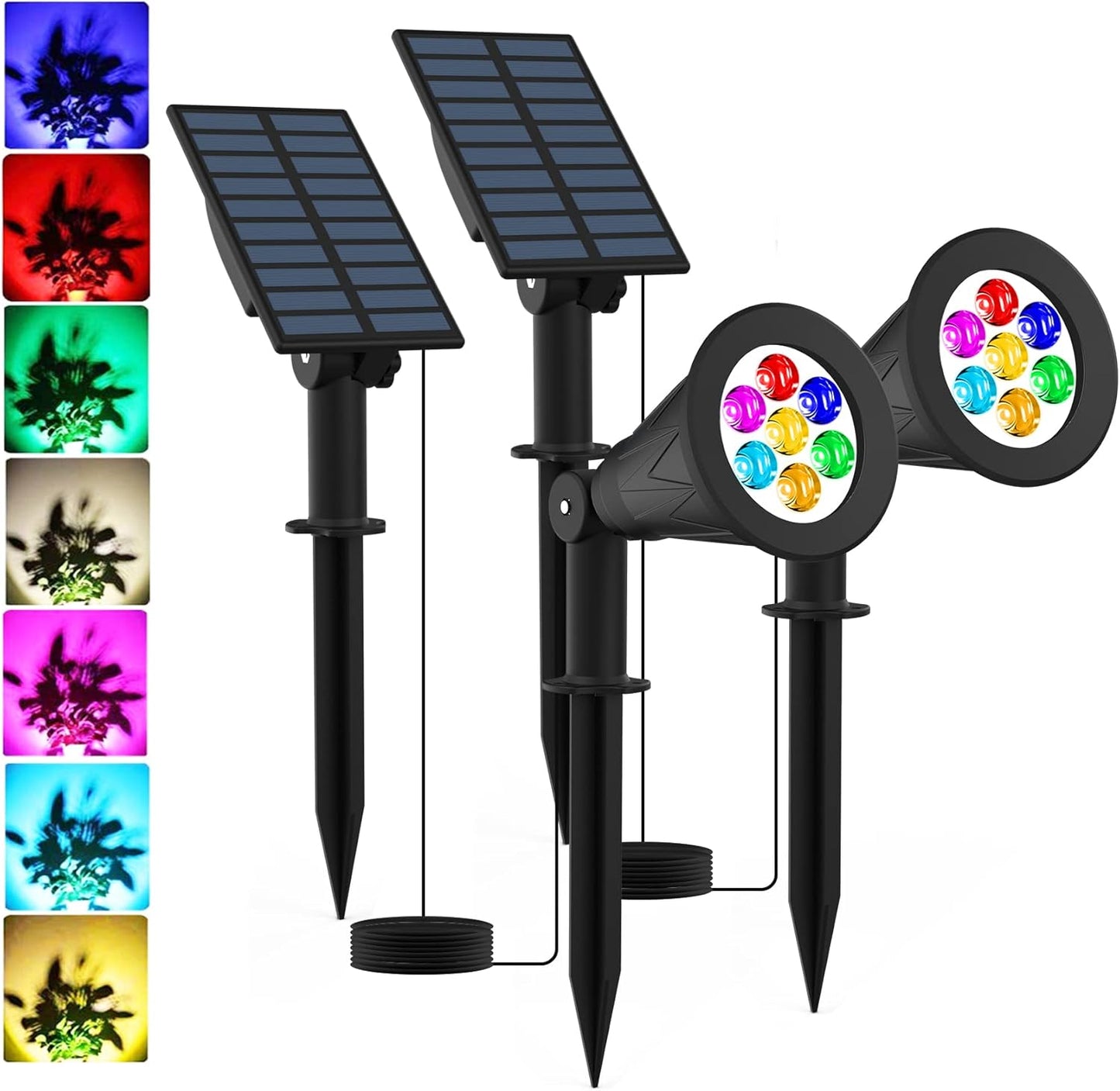 T-SUNUS Color Changing Solar Spotlights 2 Pack - Waterproof for Outdoor/Indoor