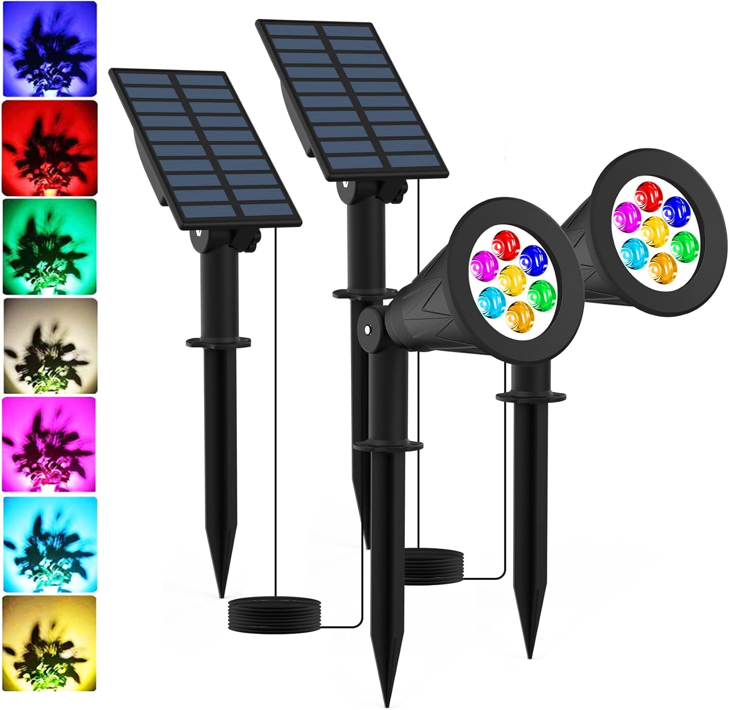 T-SUNUS Color Changing Solar Spotlights 2 Pack - Waterproof for Outdoor/Indoor