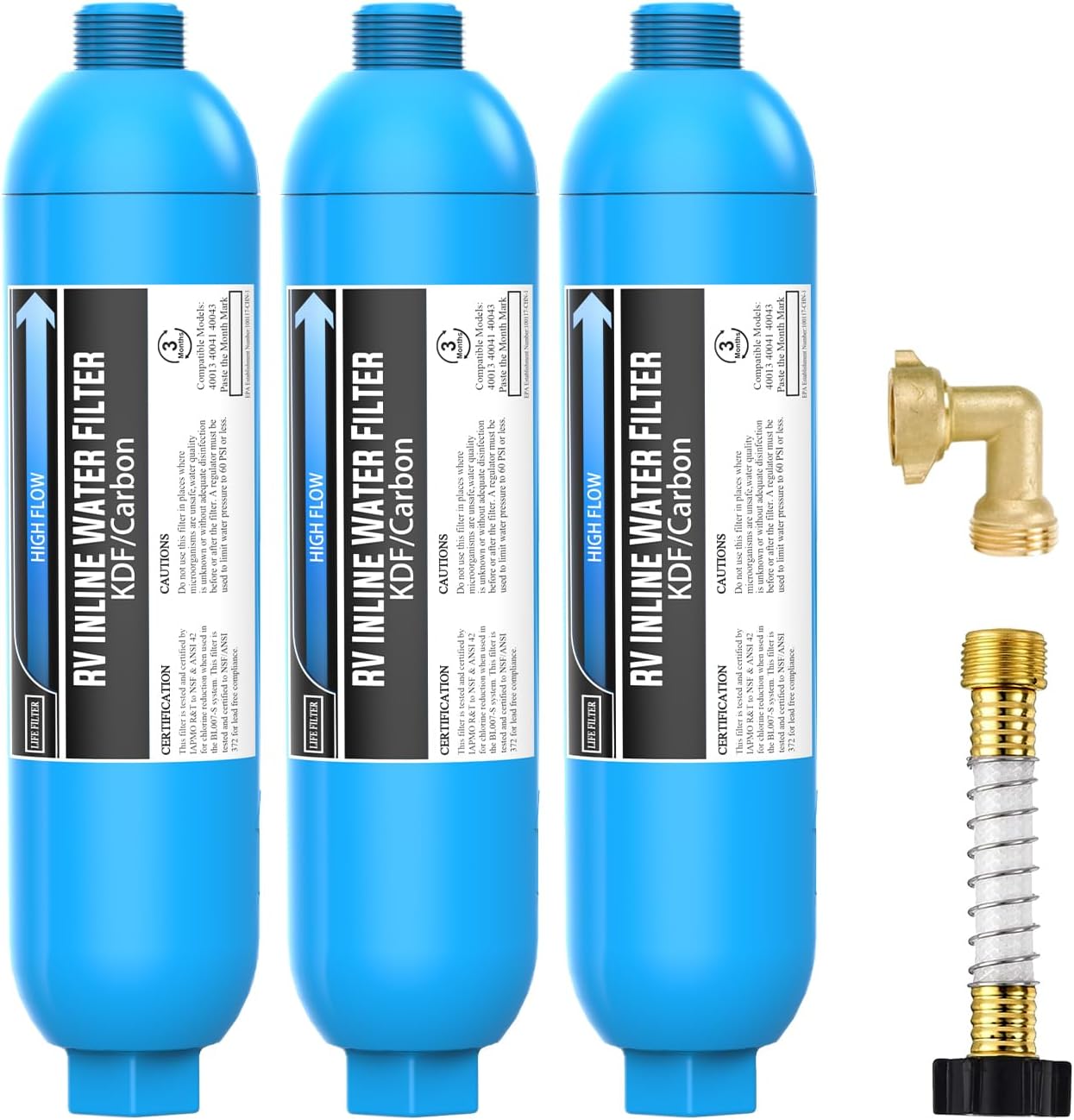 Lifefilter RV Inline Water Filter with Solid Brass Hose Elbow