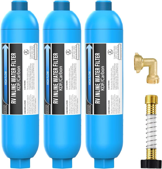 Lifefilter RV Inline Water Filter with Solid Brass Hose Elbow
