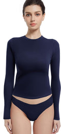 Long Sleeve Shirts for Women Crewneck Basic Tee - Flattering Fitted