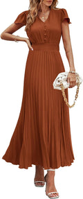 PRETTYGARDEN Women's Maxi Dress - Flowy Pleated V Neck for Summer
