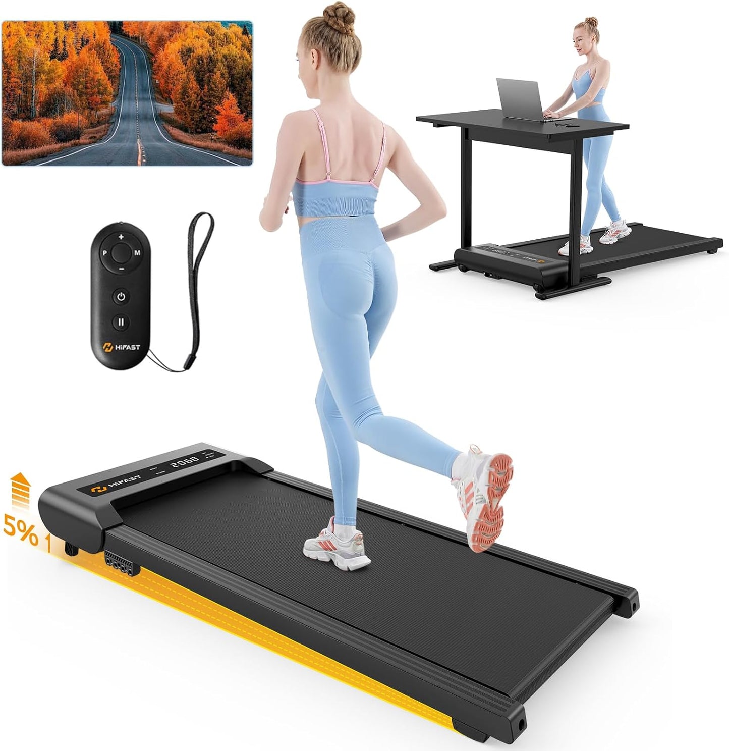 Walking Pad Under Desk Treadmill with Incline for Home Office