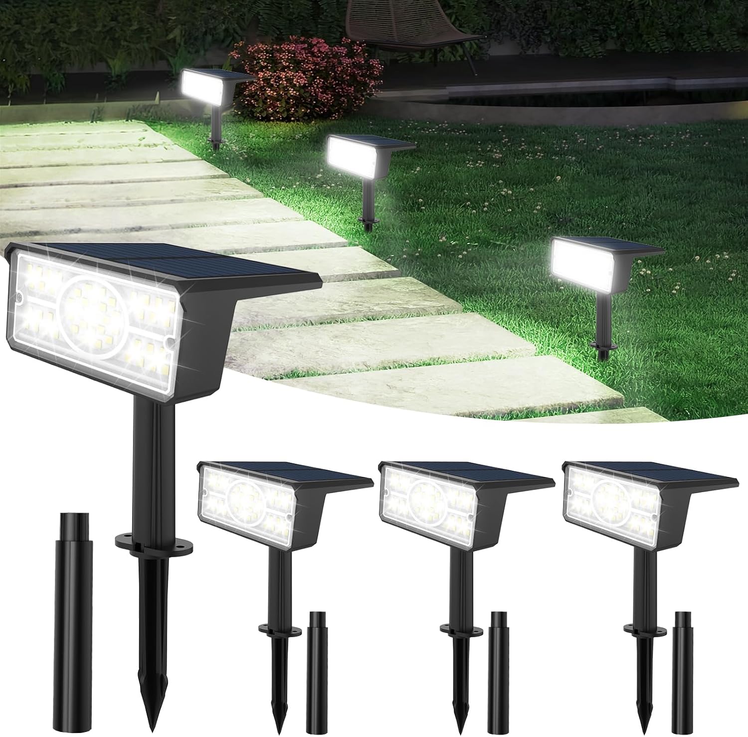 T-SUN Solar Spot Lights Outdoor 4 Pack for Yard and Garden