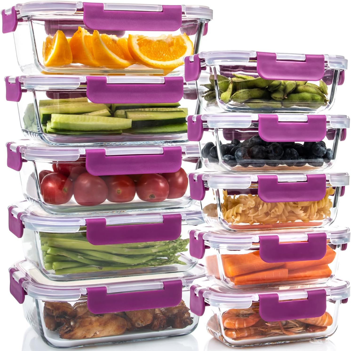10 Pack Glass Food Storage Containers for Meal Prep and More
