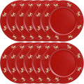 Christmas Reindeer Red Charger Plates Set of 6 - 13ft Elegant Dinner