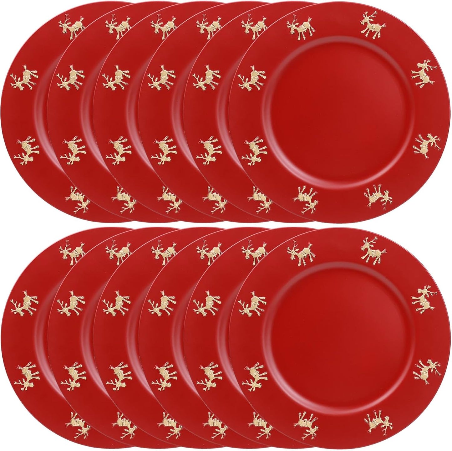 Christmas Reindeer Red Charger Plates Set of 6 for Elegant Dining