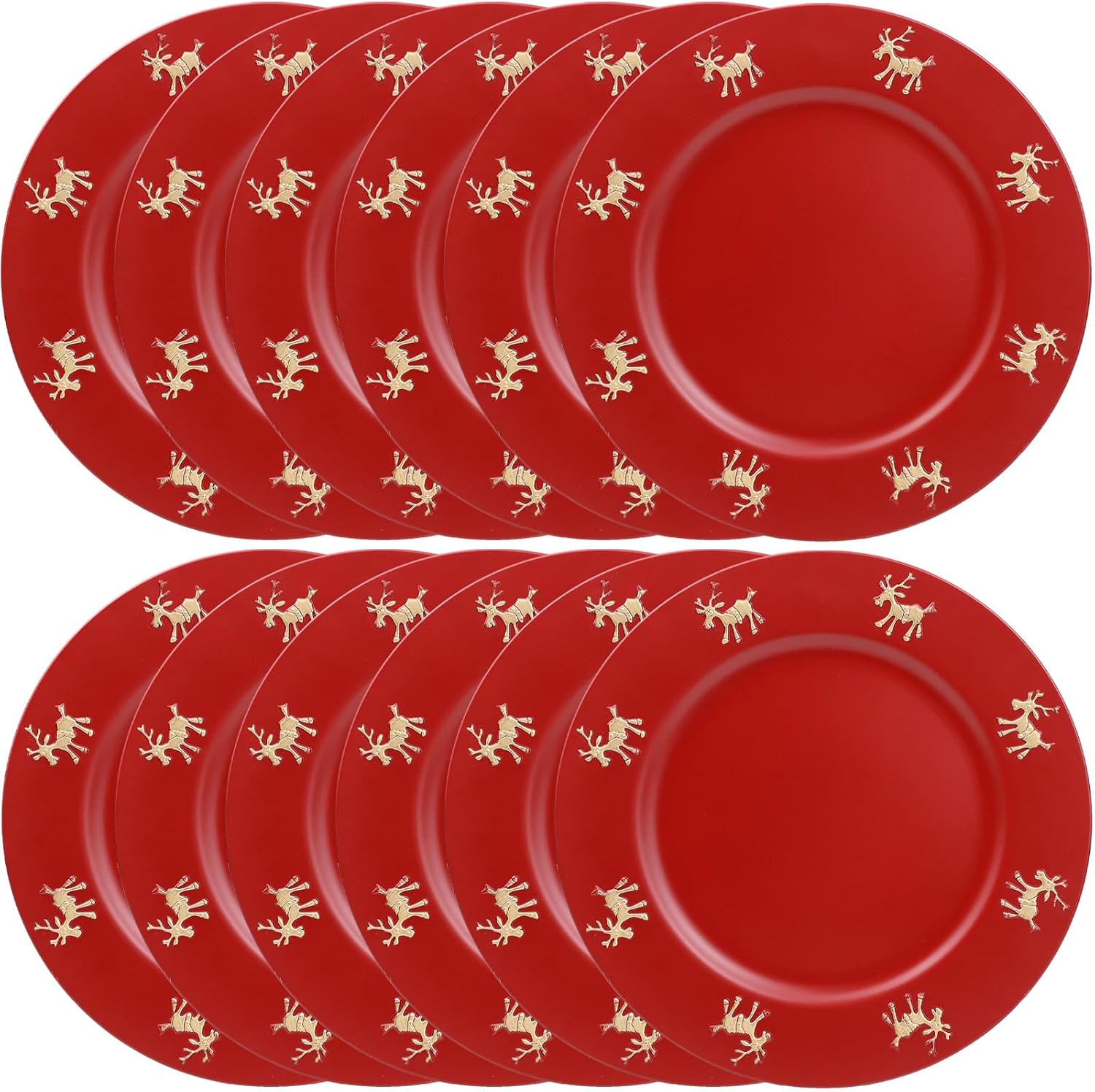 Christmas Reindeer Red Charger Plates Set of 6 for Elegant Dining