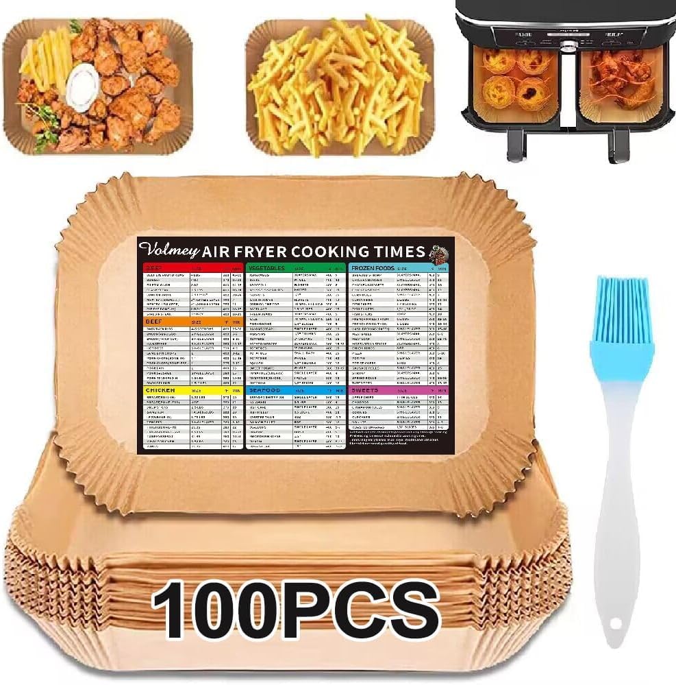 VOLMEY Air Fryer Liners - 100PCS Disposable Parchment Paper for 8-10QT Fryers