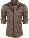 Men's Western Embroidered Long Sleeve Shirt - Casual Cotton