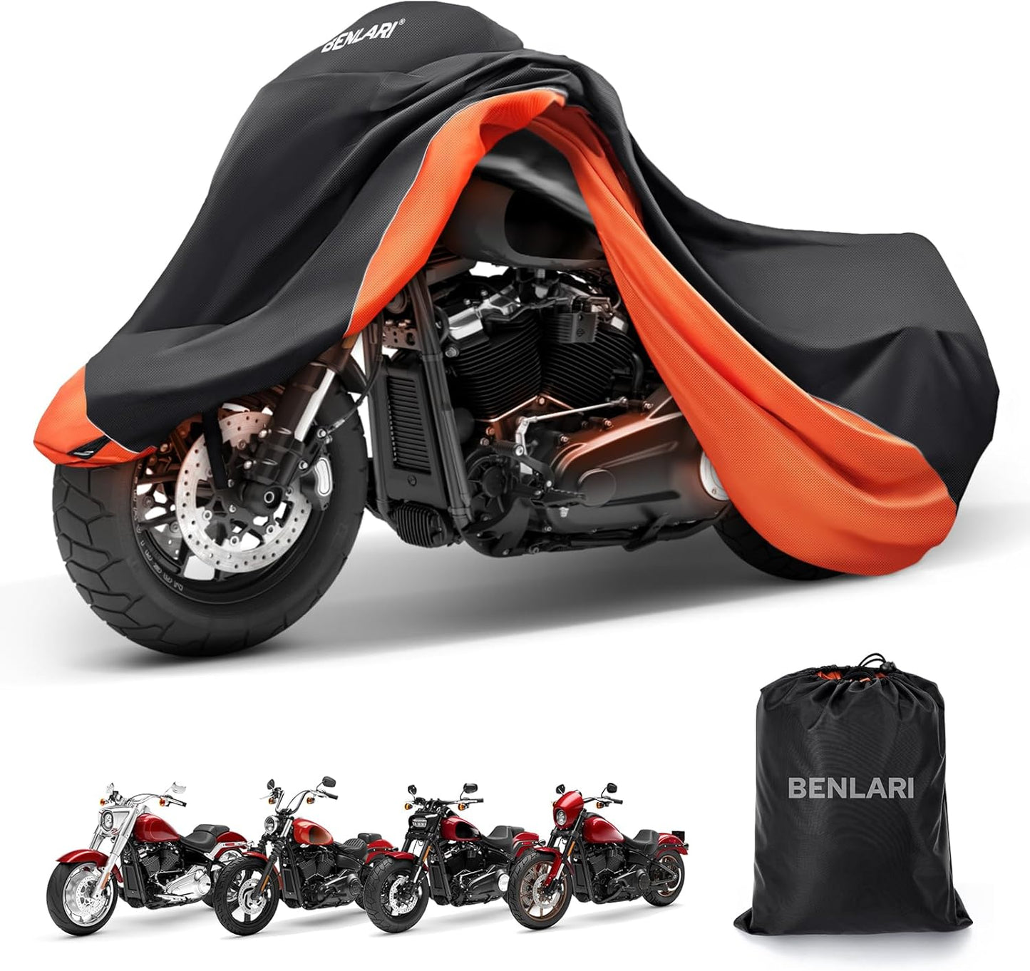 Benlari Upgraded Waterproof Motorcycle Cover for Cruiser & Sport
