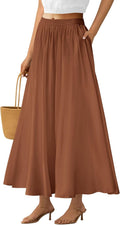 Women's Maxi Skirt High Waisted Ruffle Long Skirt with Pockets