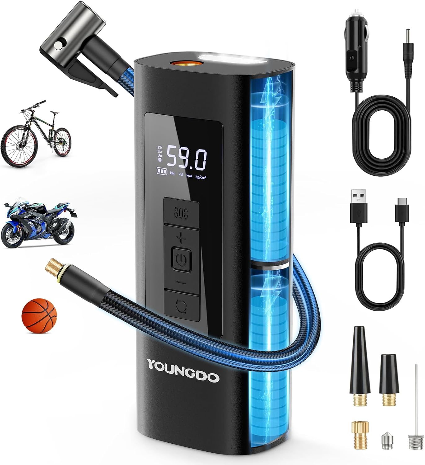 YOUNGDO Portable Tire Inflator: Fast Inflation, 150 PSI