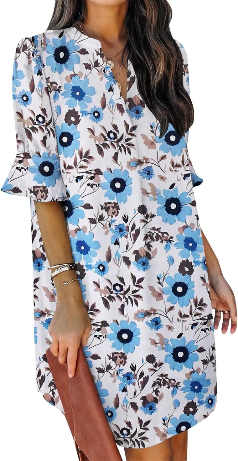 QACOHU Summer Dresses for Women V Neck Ruffle Casual Shift
