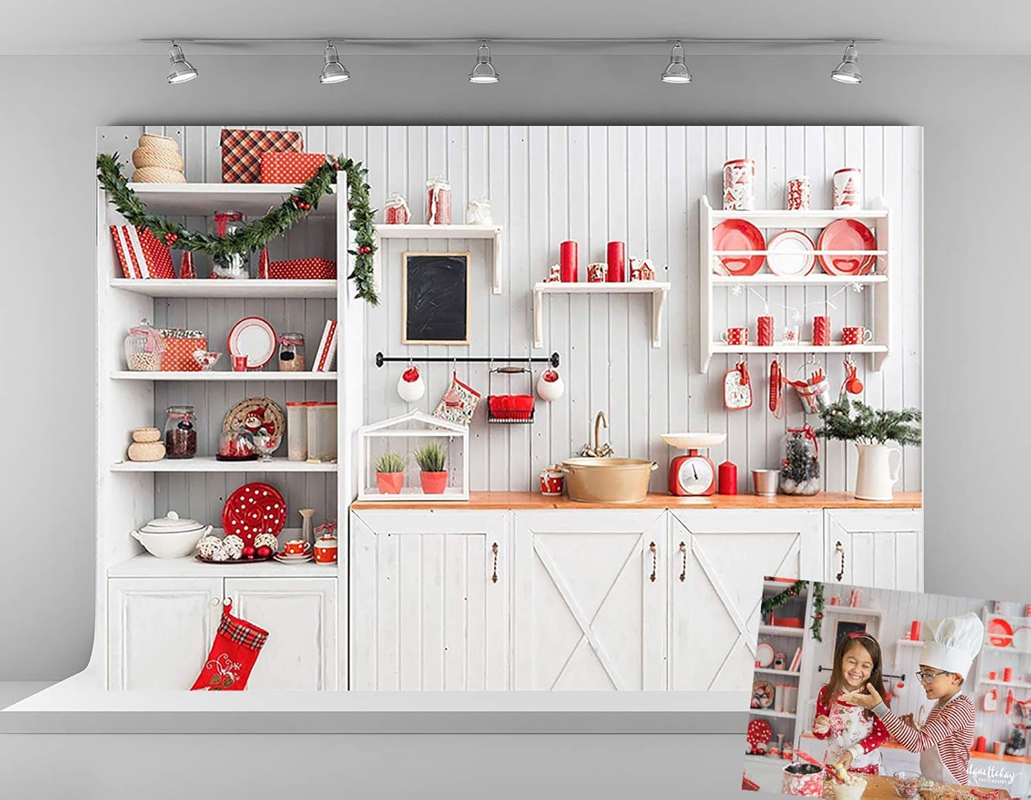 10x6.5ft Microfiber Christmas Kitchen Backdrop for Photography
