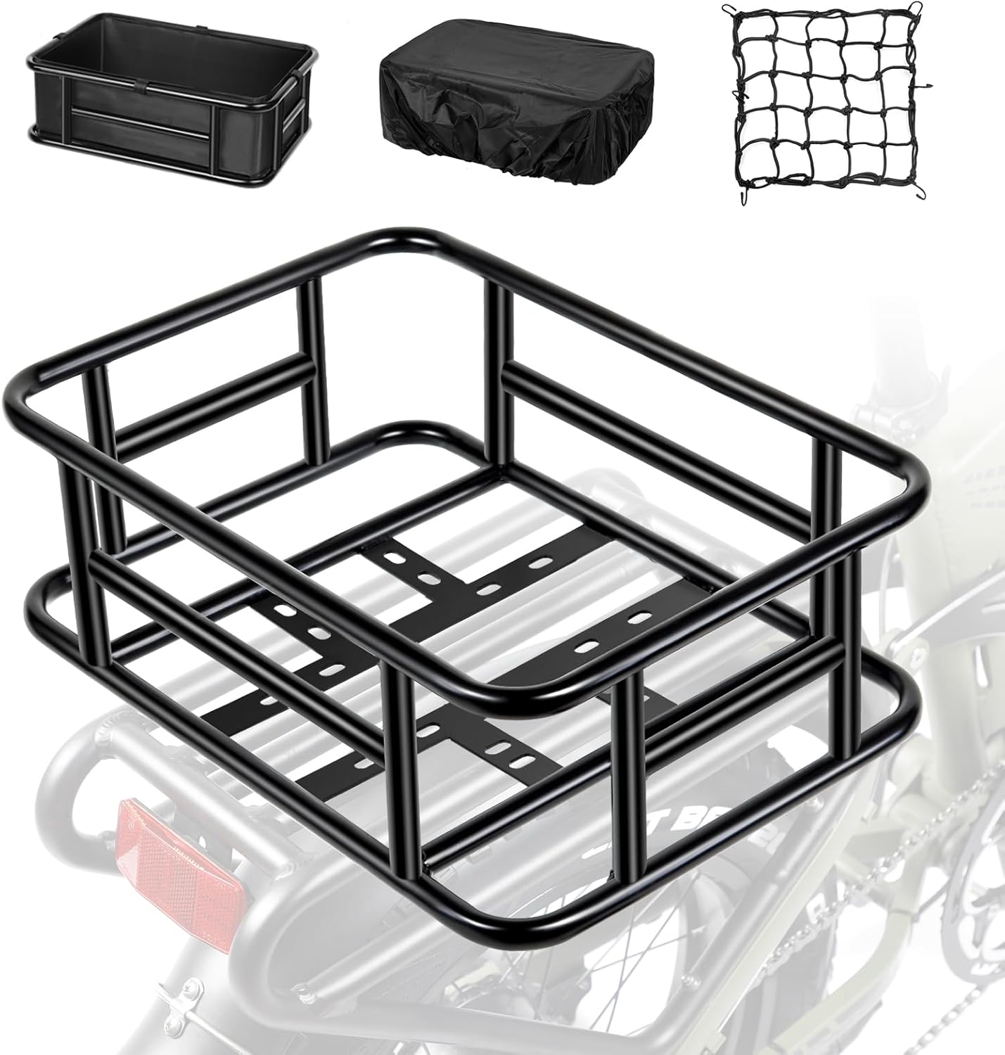 Large Rear Removable Metal Bike Basket with Waterproof Cover