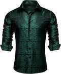 Silk Paisley Dress Shirt for Men - Shiny Emerald Green Statement