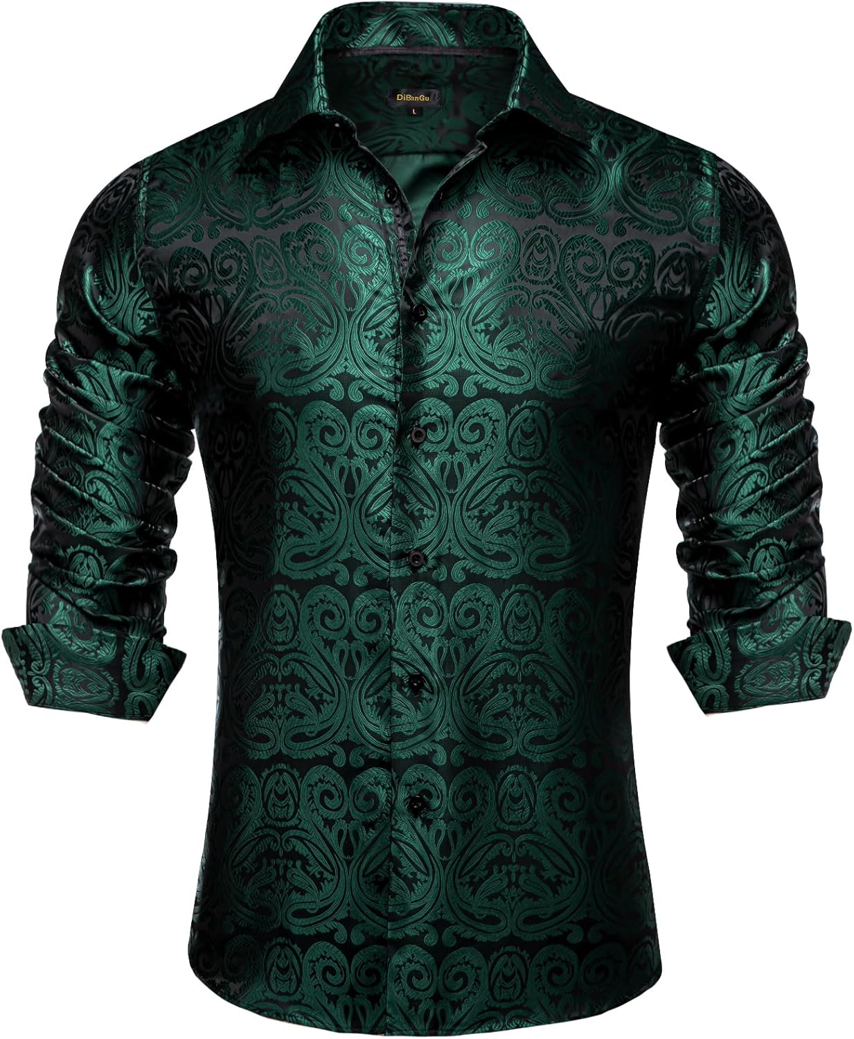 DiBanGu Silk Paisley Dress Shirts for Men - Elegant Long Sleeve