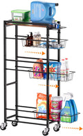 4 Tier Slim Rolling Storage Cart with Pull-Out Baskets - Narrow