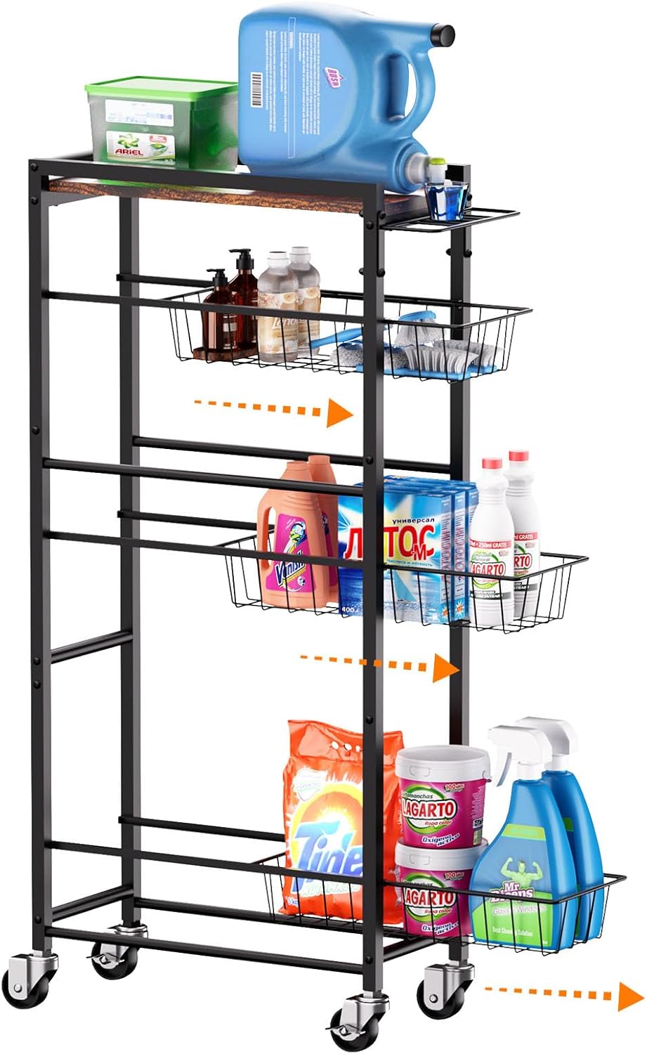 4 Tier Slim Rolling Storage Cart for Laundry and Kitchen Use