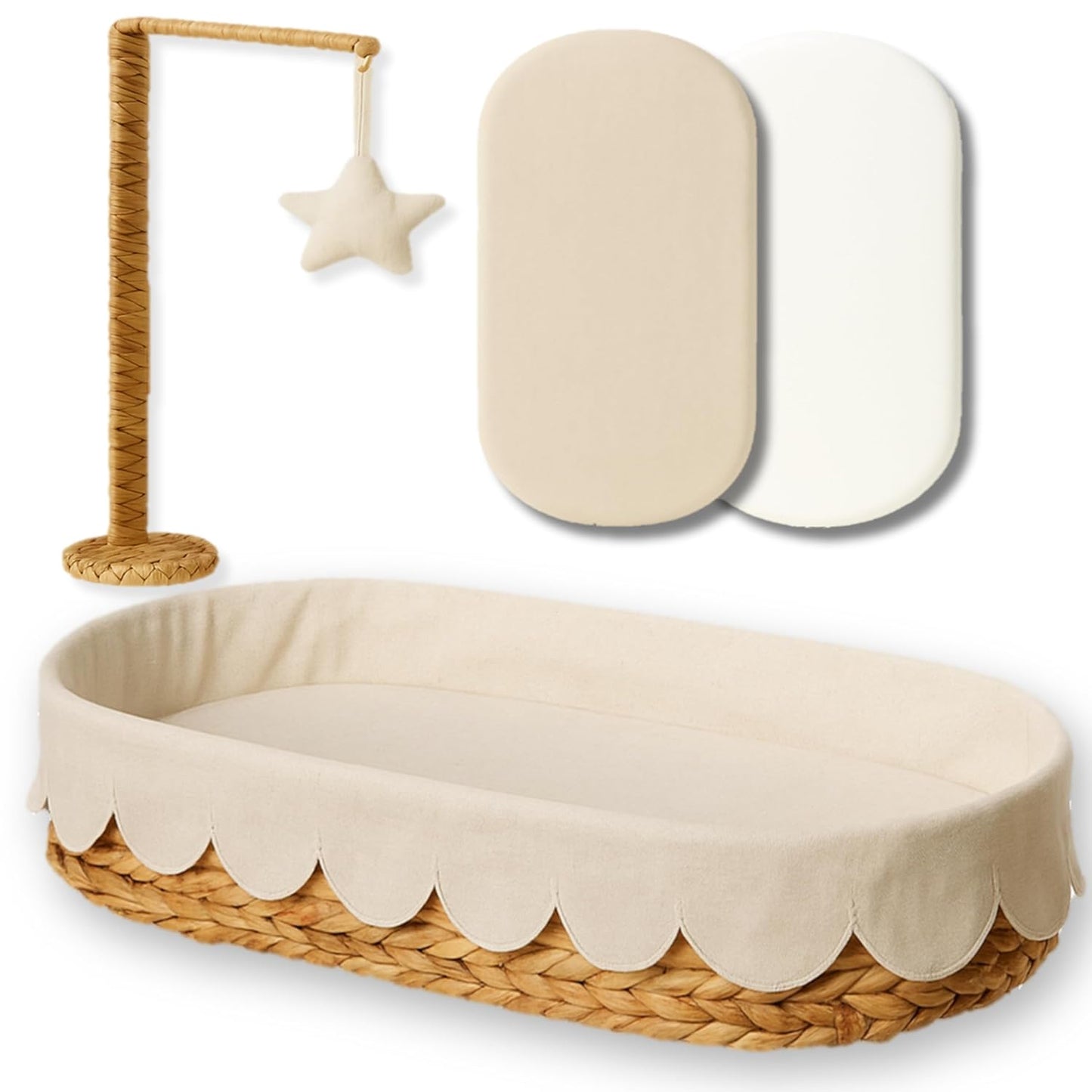 Handwoven Baby Changing Basket with Waterproof Pad and Linen Cover