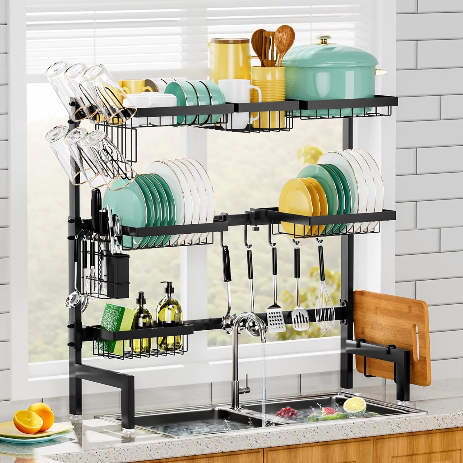 Over The Sink Dish Drying Rack with Expandable Length and Utility