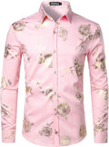 ZEROYAA Mens Hipster 3D Golden Rose Floral Slim Fit Long (Style V44L)