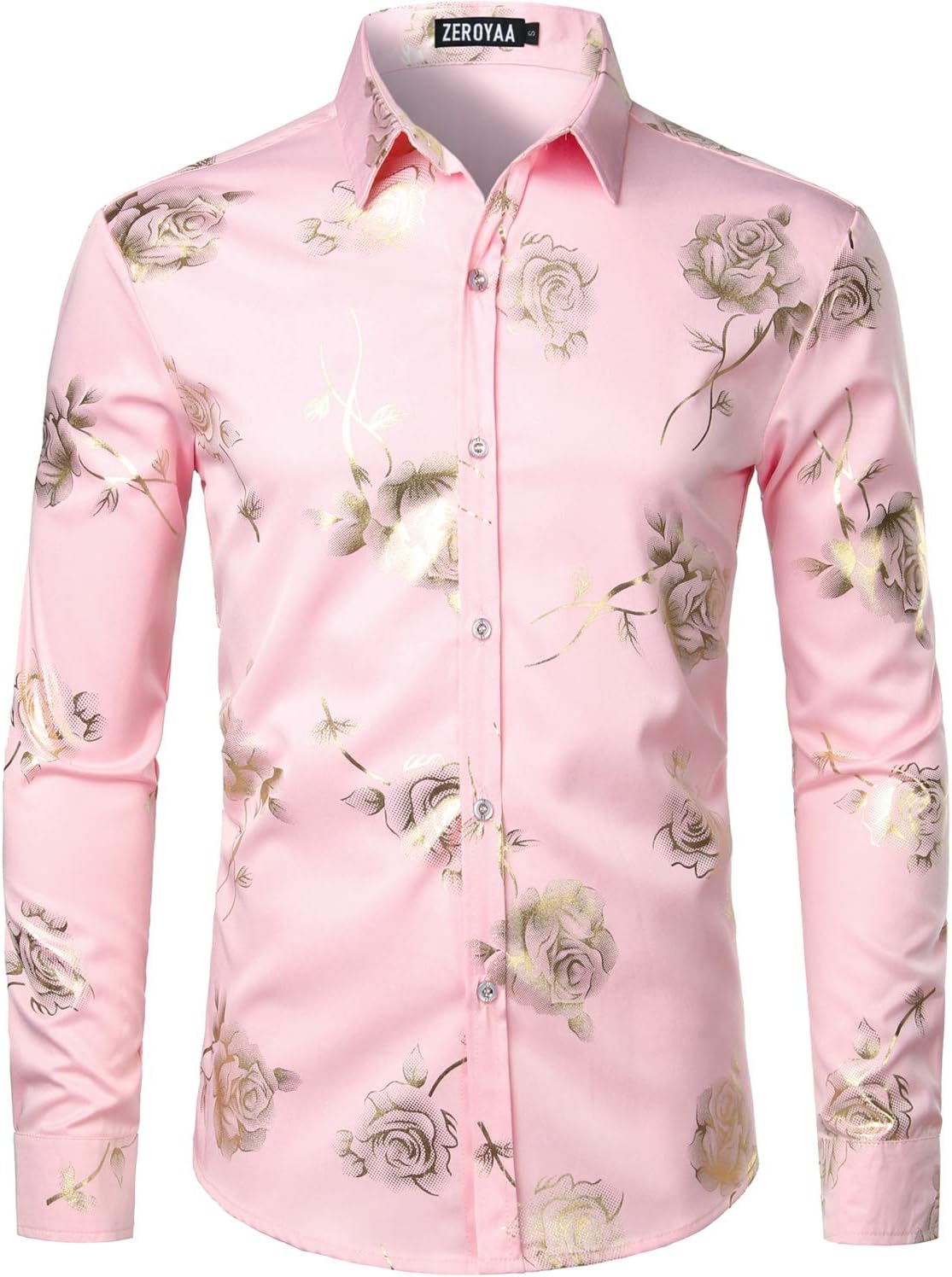 ZEROYAA Mens Hipster 3D Golden Rose Floral Printed Shirt