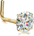 14K Gold Nose Rings Studs L Shape - Solid 14k Hypoallergenic CZ Nose