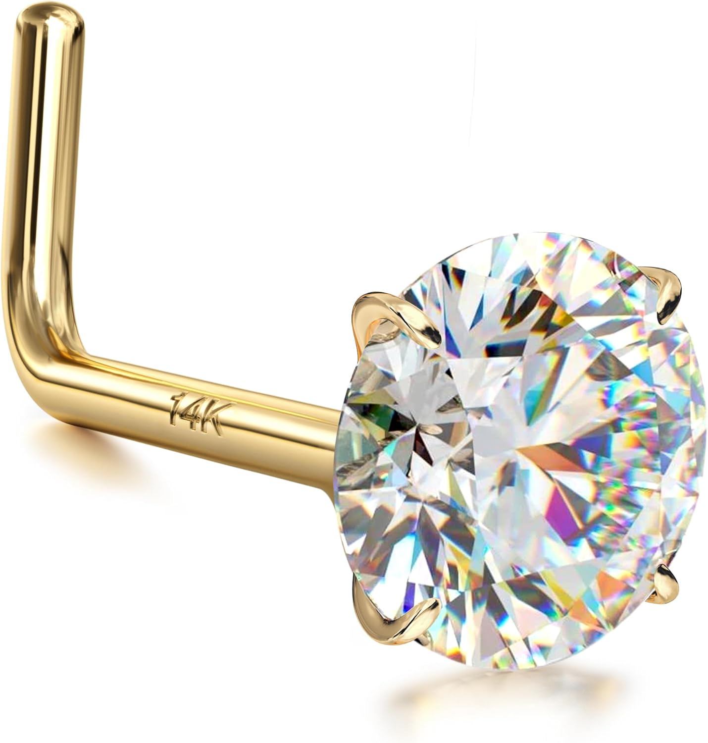 14K Gold Nose Rings Studs for Sensitive Skin with CZ Diamonds