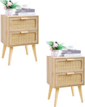 Rattan Nightstand Set of 2 - Boho Bedside Tables for Small Spaces