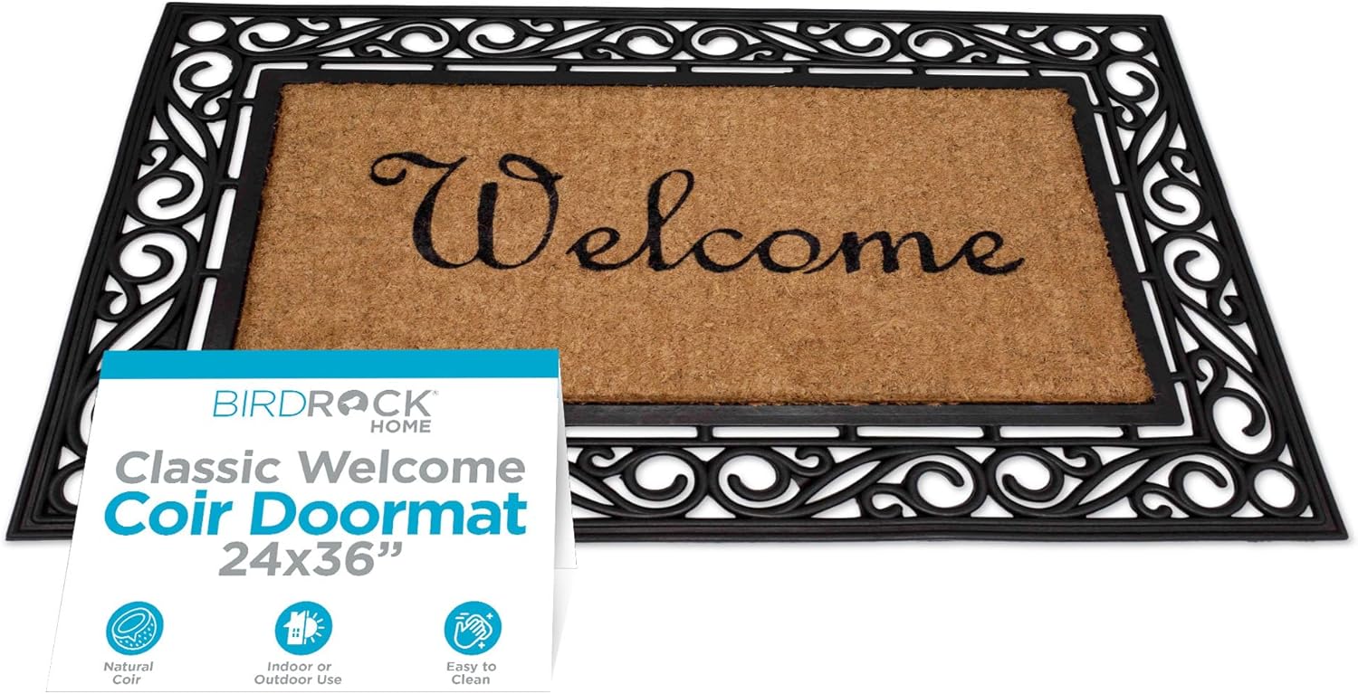 Classic Welcome Brush Coir Doormat - Elegant Indoor/Outdoor Mat