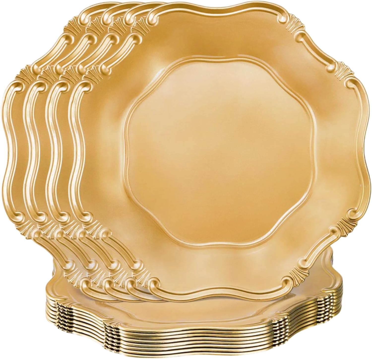 ZOOFOX Set of 12 Antique Gold Charger Plates - Elegant Embossed Dinner Table Decor