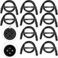 DMX Cable 3.9ft - 10 Pack of Flexible 3 Pin XLR Cables