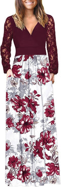Womens Long Sleeve Maxi Dress with Lace Sleeves - Flattering Fit