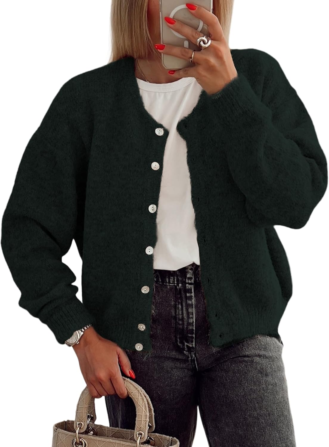 Women's Long Sleeve Front Button Cardigan Sweaters for Fall