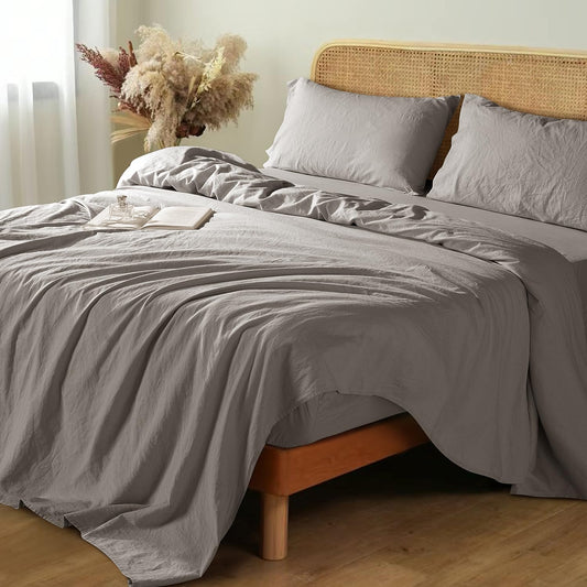 Shilucheng 100% French Linen Sheets for Queen Size Beds